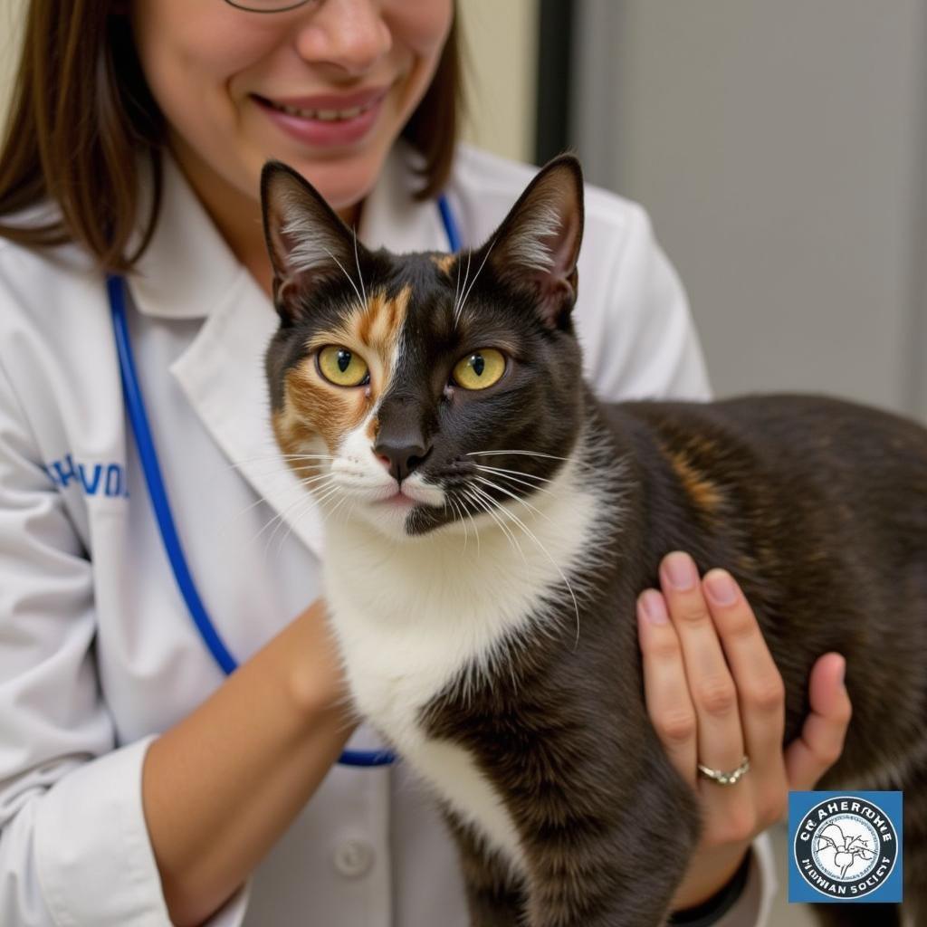 A cat being cuddled during the adoption process at Cherokee Humane Society