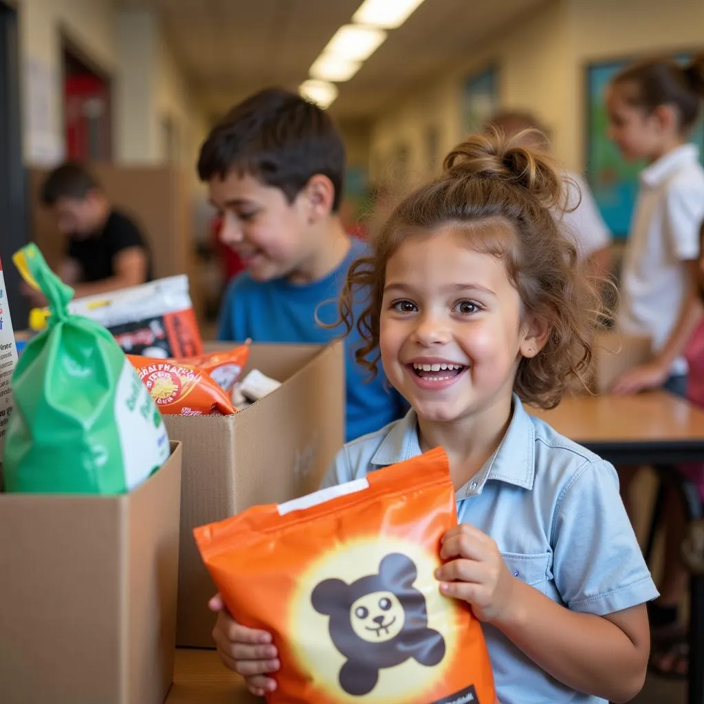 Child donating pet food at Bay County Humane Society