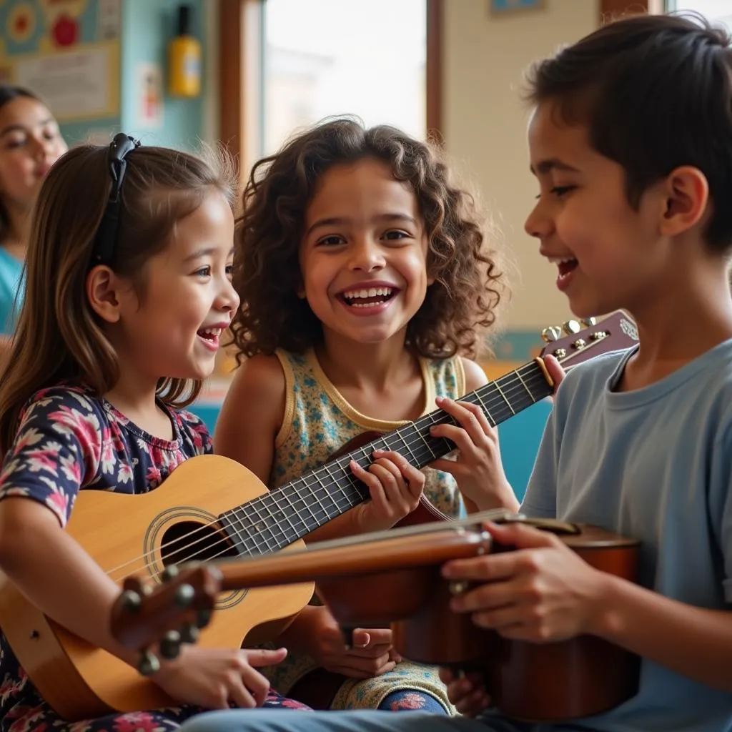 Children from Diverse Backgrounds Playing Music Together