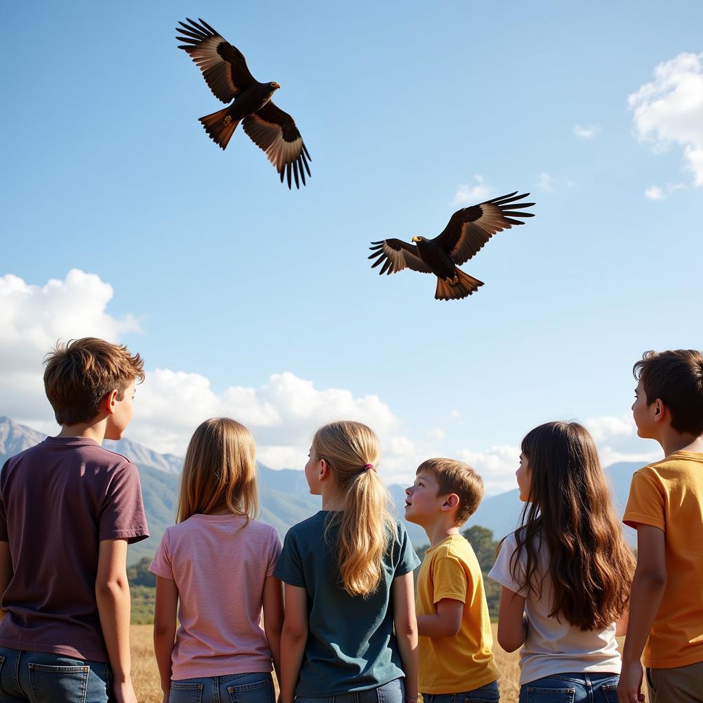 Children Watching Condors in Flight with Awe