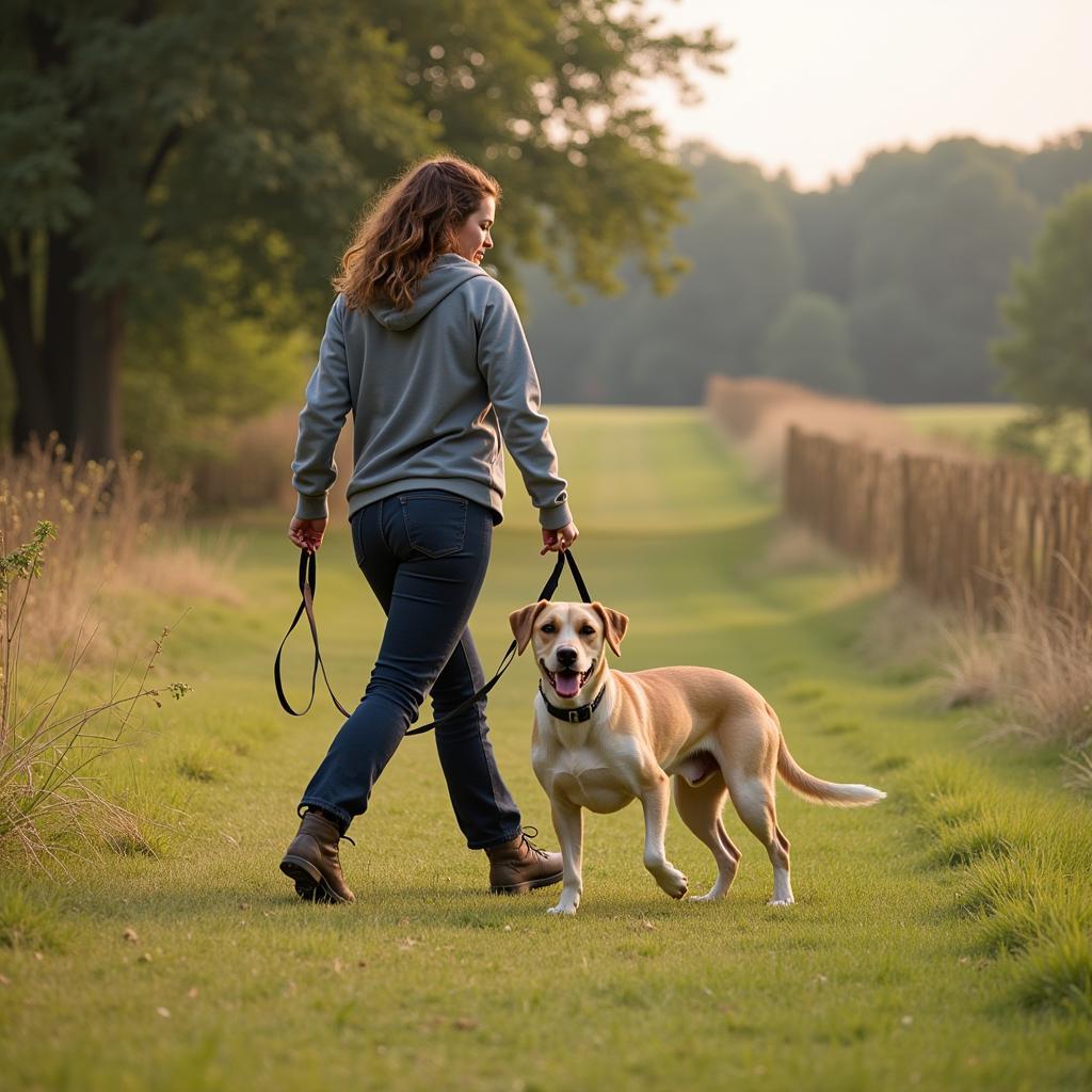 Volunteer walking dog at Chilton County Humane Society