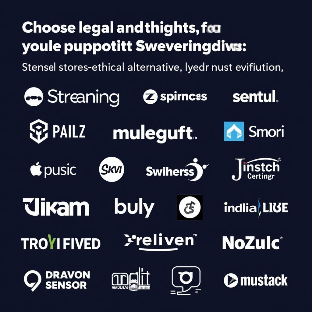 Various icons representing legal streaming platforms and online content providers.