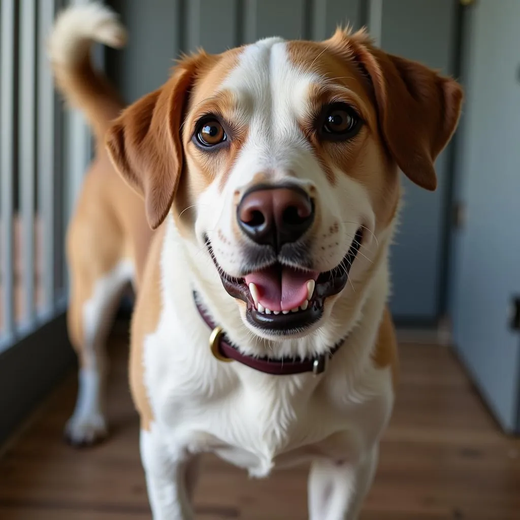 A rescued dog at the Christian Gonzalez Humane Society awaits its forever home.