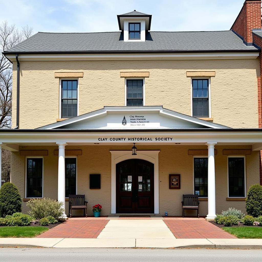 A grand old building with a sign that reads "Clay County Historical Society"