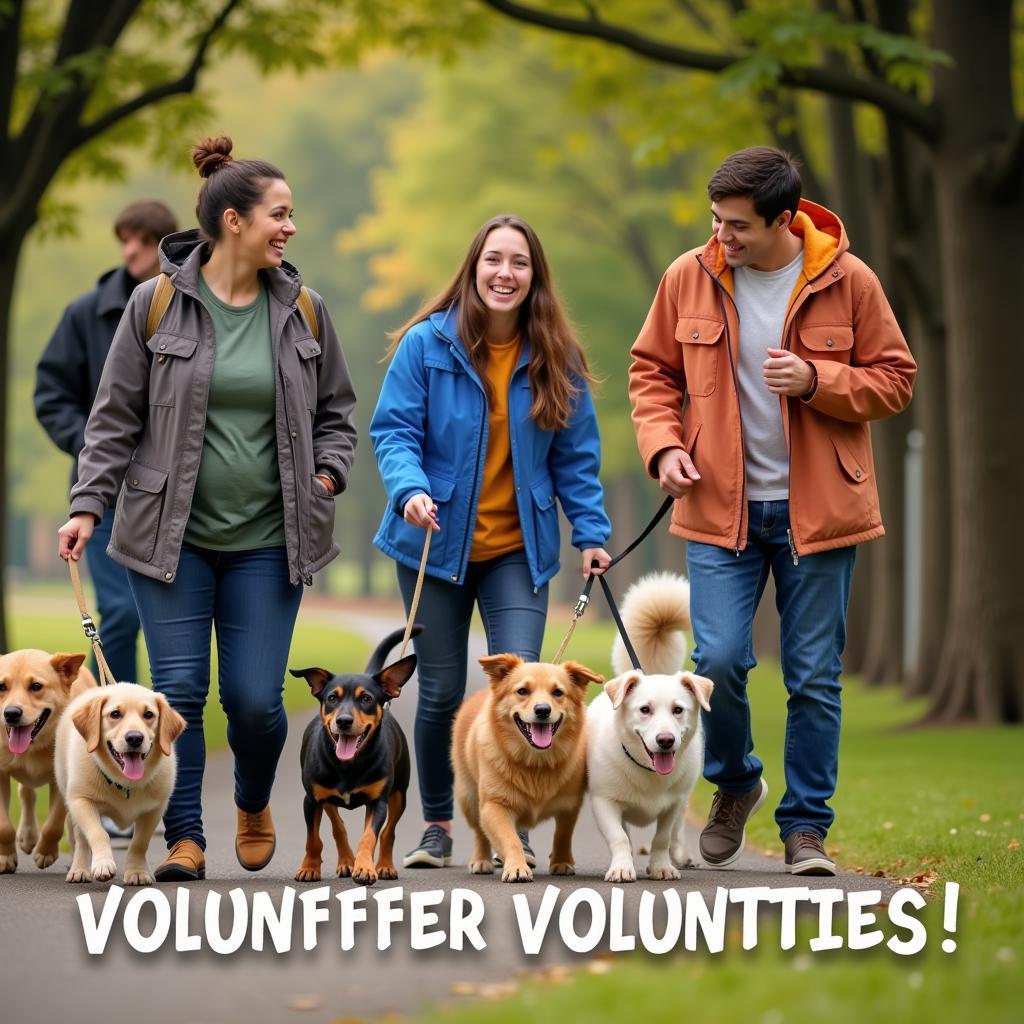 Volunteers walking dogs at the Cobb County Humane Society