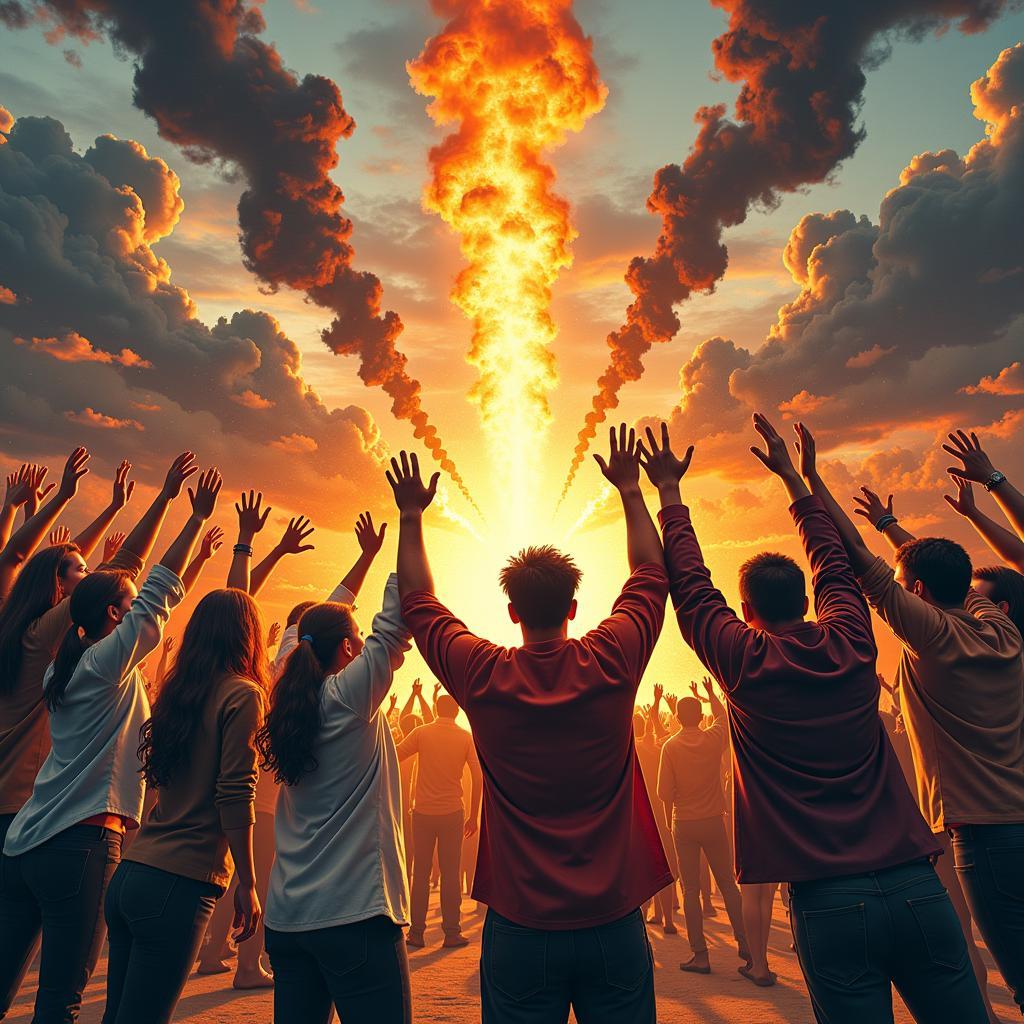 A group of diverse individuals forming a human chain, hands interlocked in unity