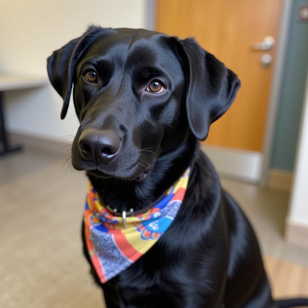 A happy dog at the Columbia Gorge Humane Society awaits adoption