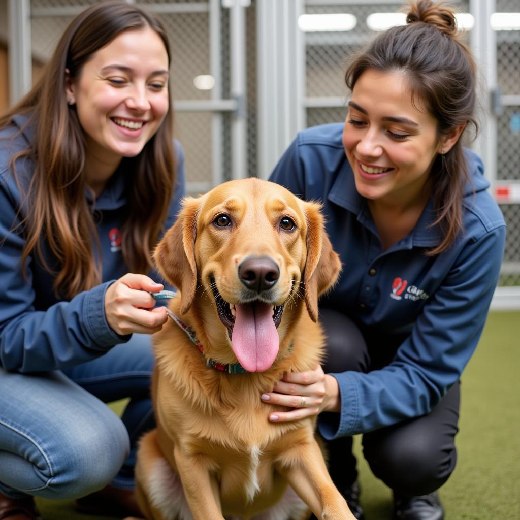 Volunteers Interacting with a Dog