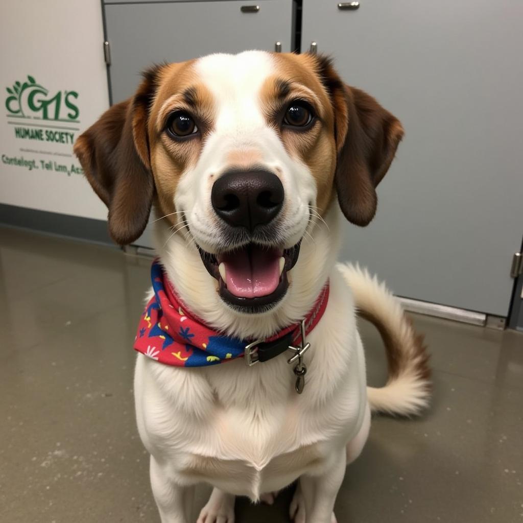 A friendly dog at the Columbia Greene Humane Society awaits adoption