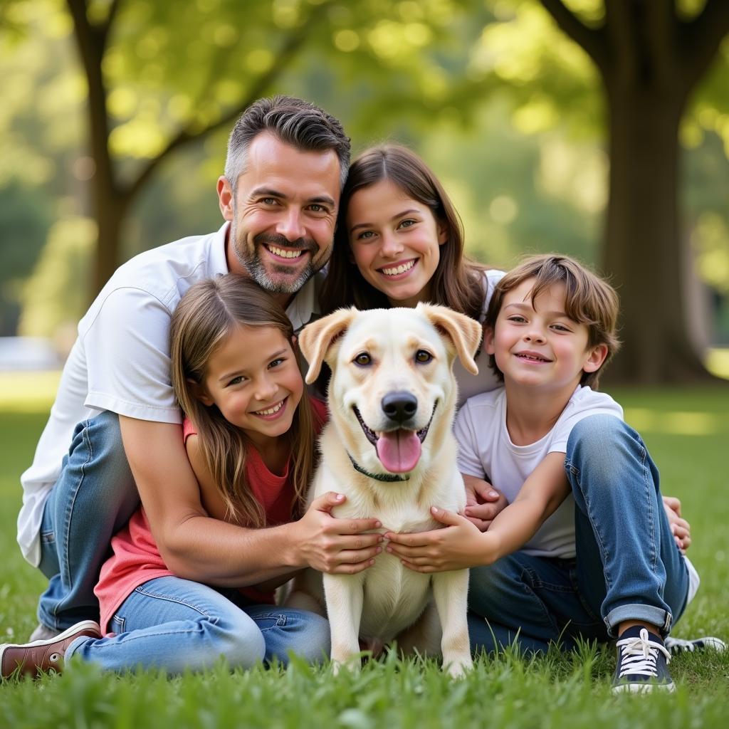 A happy family with their adopted dog from the Columbia Greene Humane Society