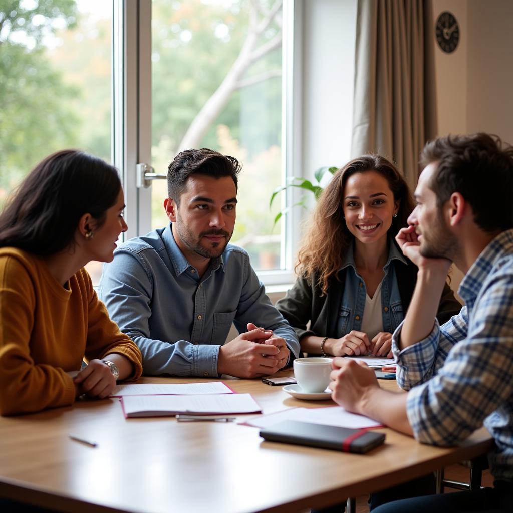 People discussing ethics and societal rules in a community setting