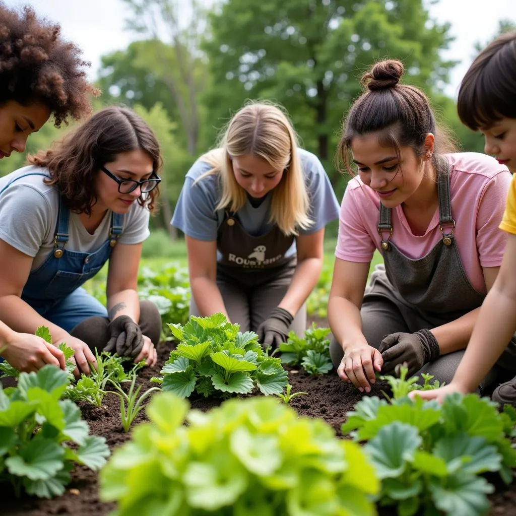 Volunteers Working in a Community Garden