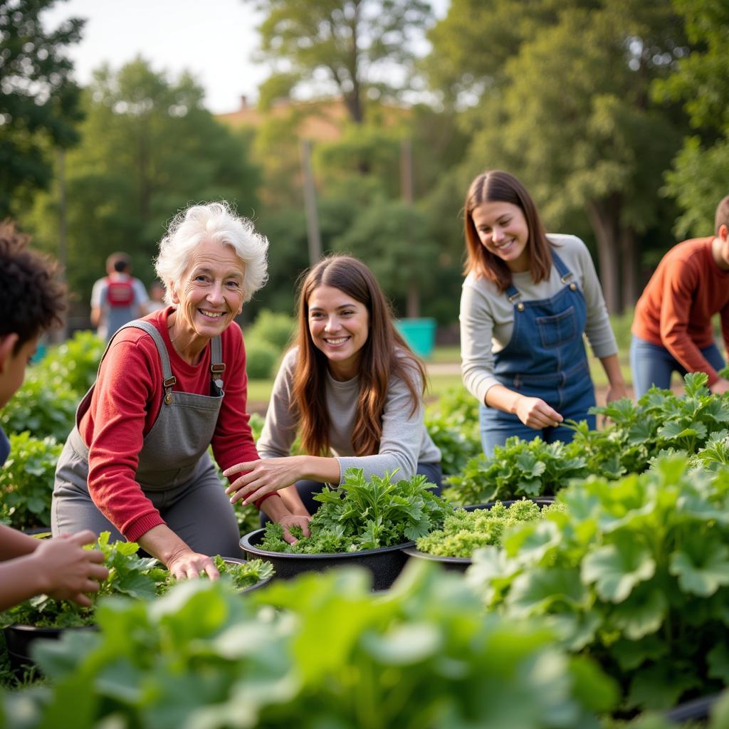 Community Garden Volunteers Harvesting Vegetables