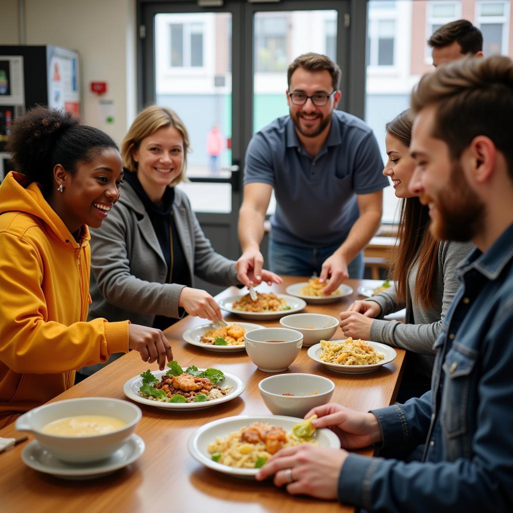 Community members volunteering at a homeless shelter