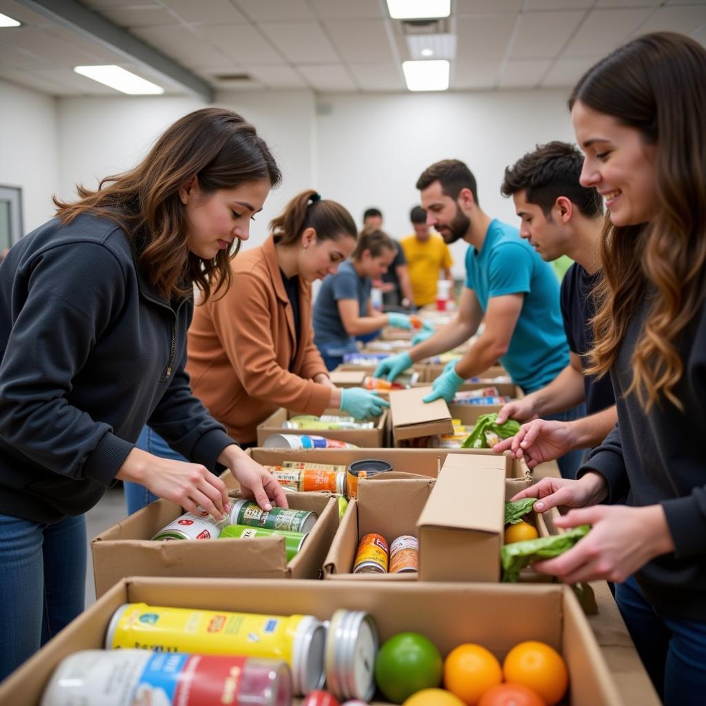 Community members volunteering at a local food bank