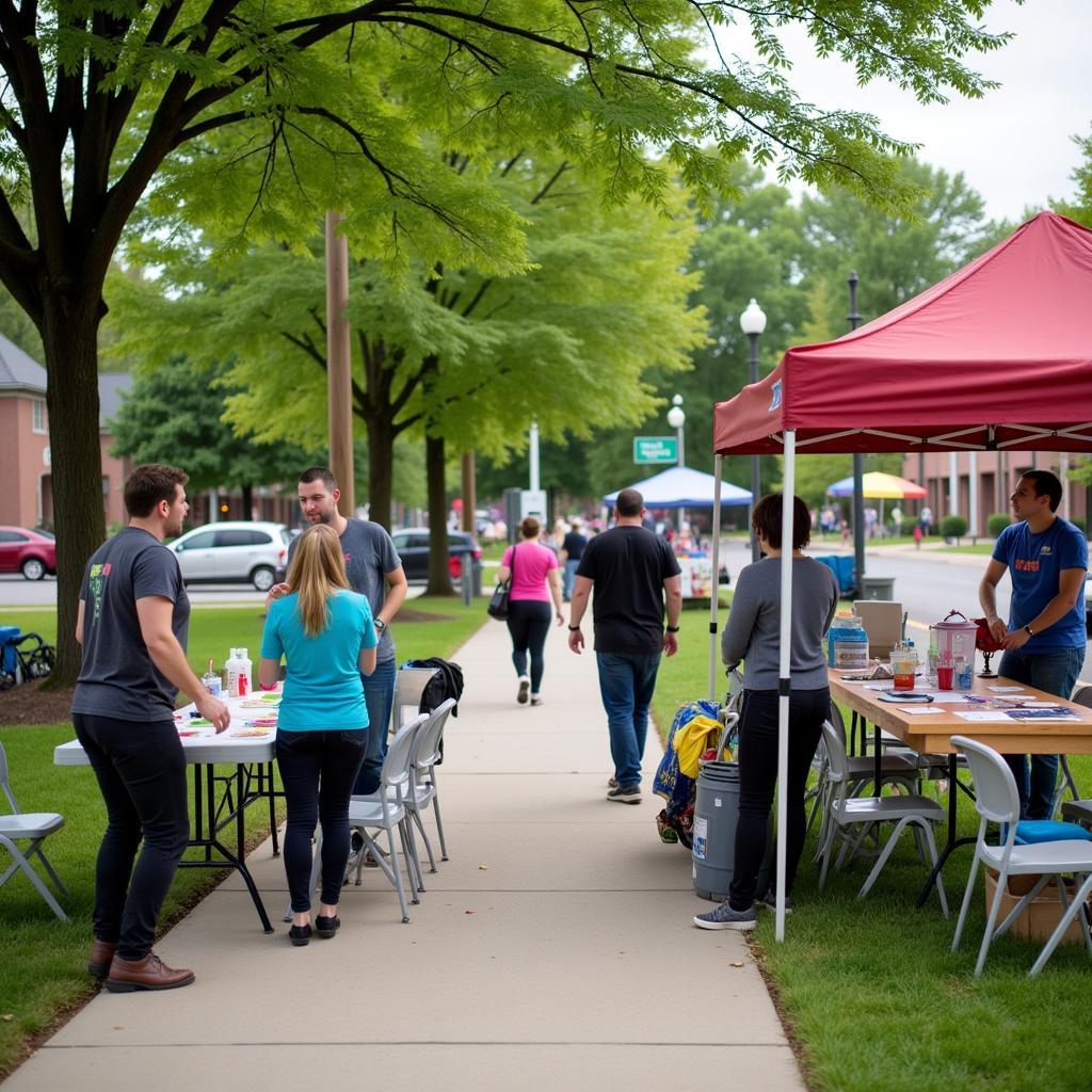 Foundation staff members interacting with community members at an outdoor event