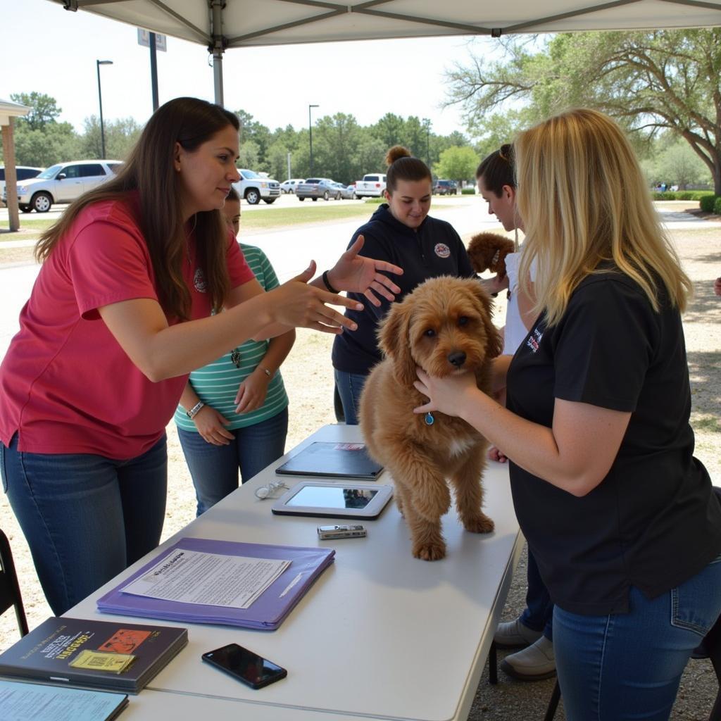 Veterinarian interacting with community members and their pets during an outreach program