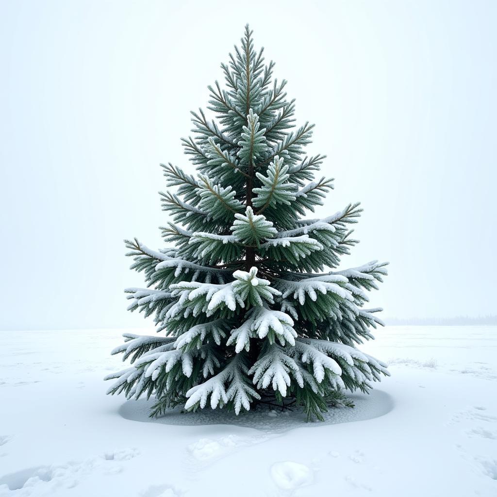 Snow-Covered Conifer Tree in Winter Landscape