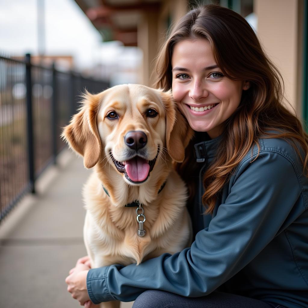 Volunteer interacting with a dog at the Cottonwood Humane Society