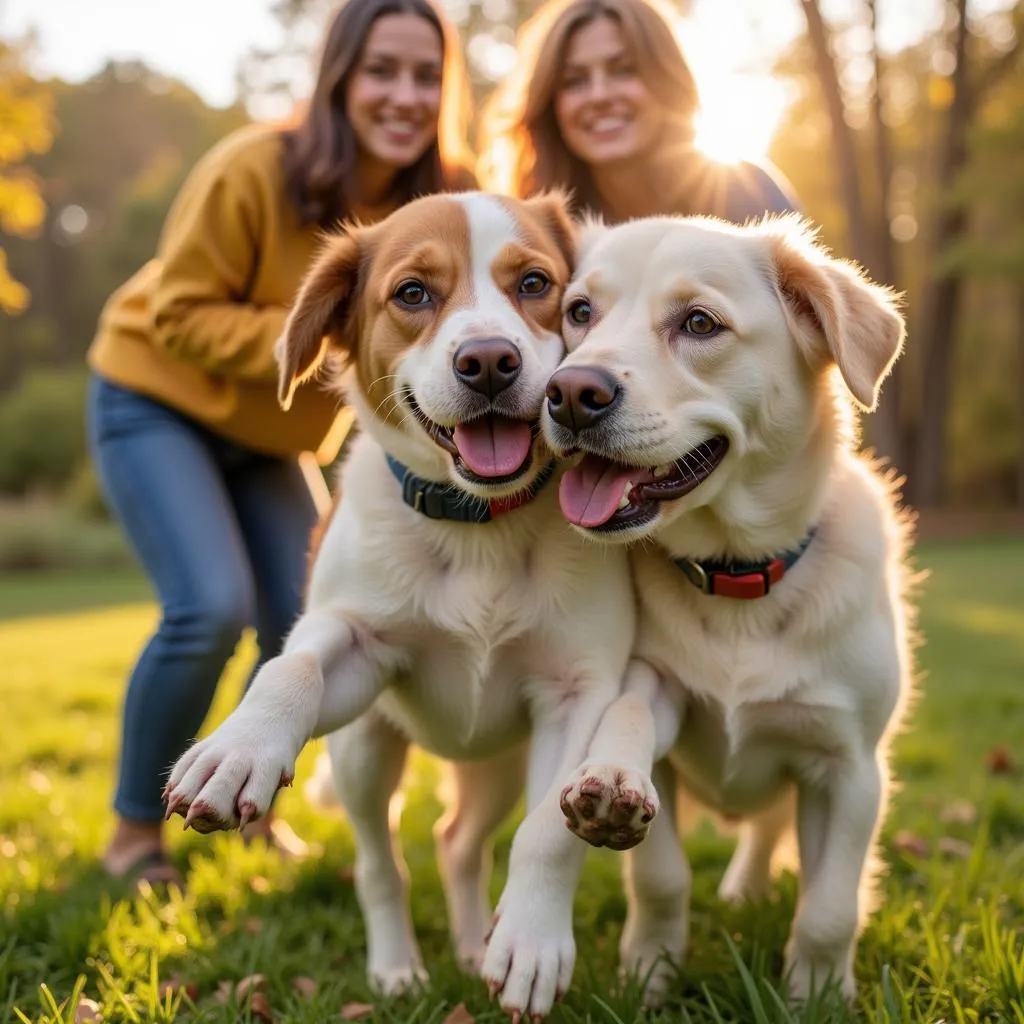 Dog happily playing with its new owner after adoption from Coulee Region Humane Society