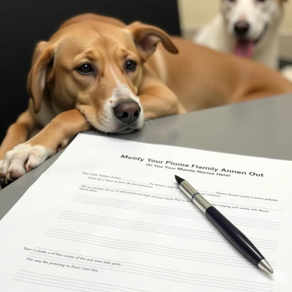 Adoption paperwork and pen resting on a table