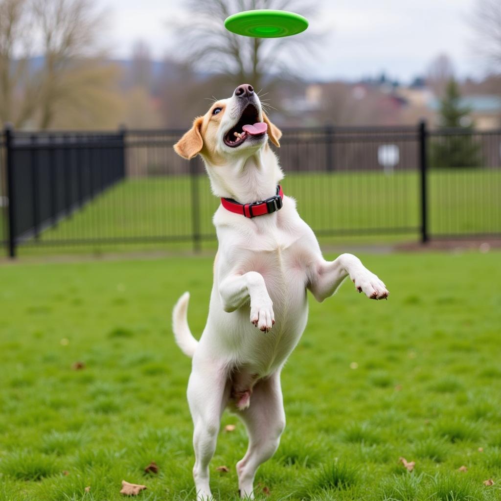 Happy dog playing fetch at Humane Society of Cowlitz County