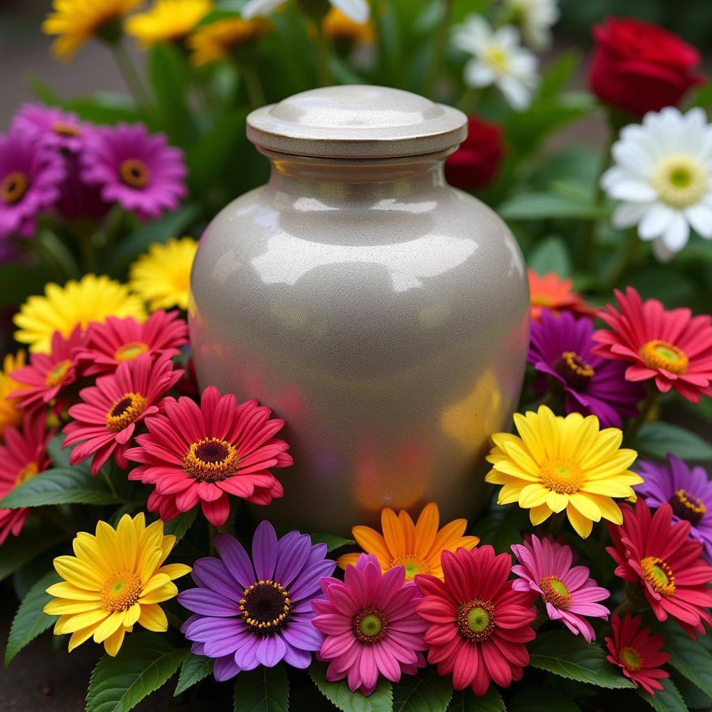 Cremation Urn with Flowers