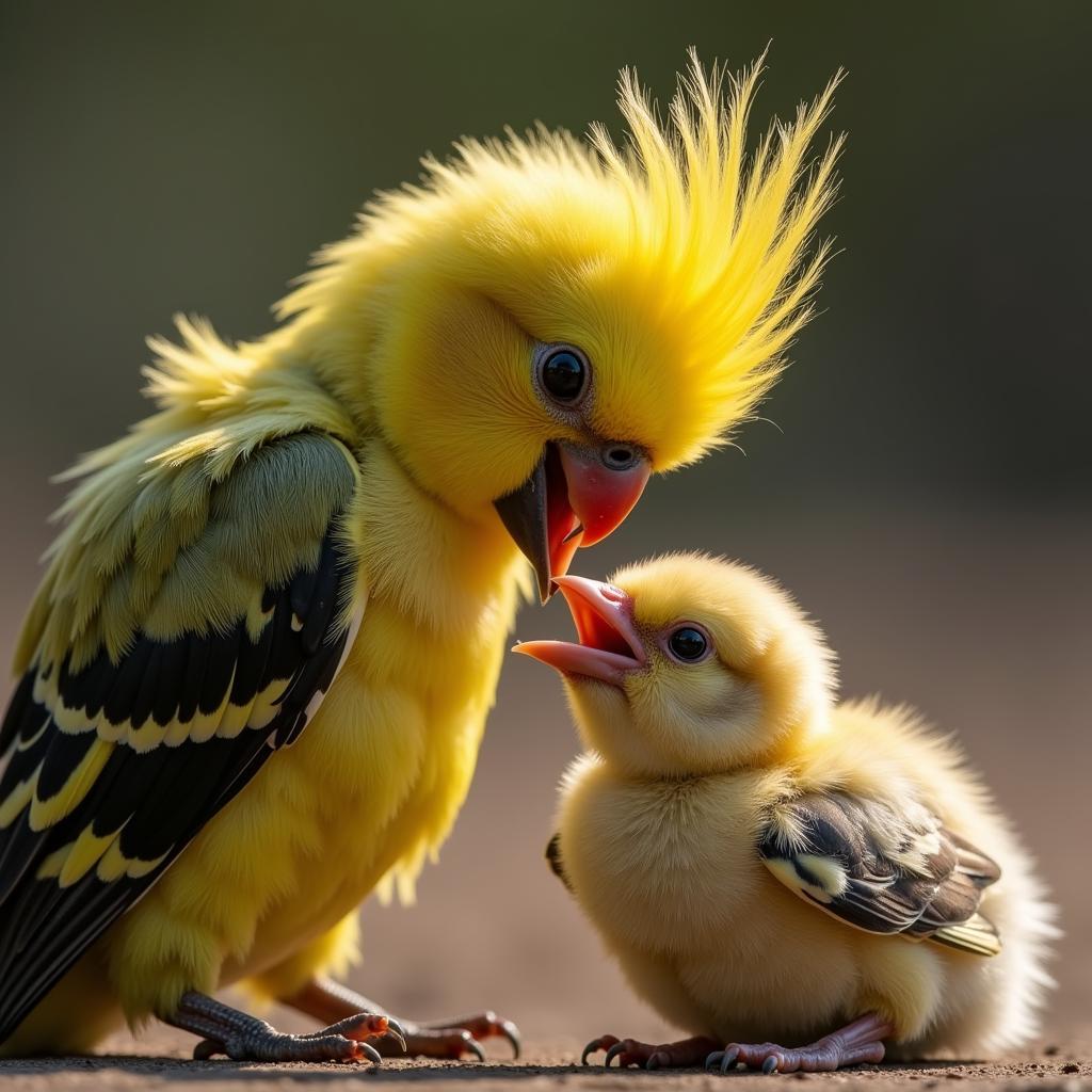 Crested Society Finch Feeding its Chick