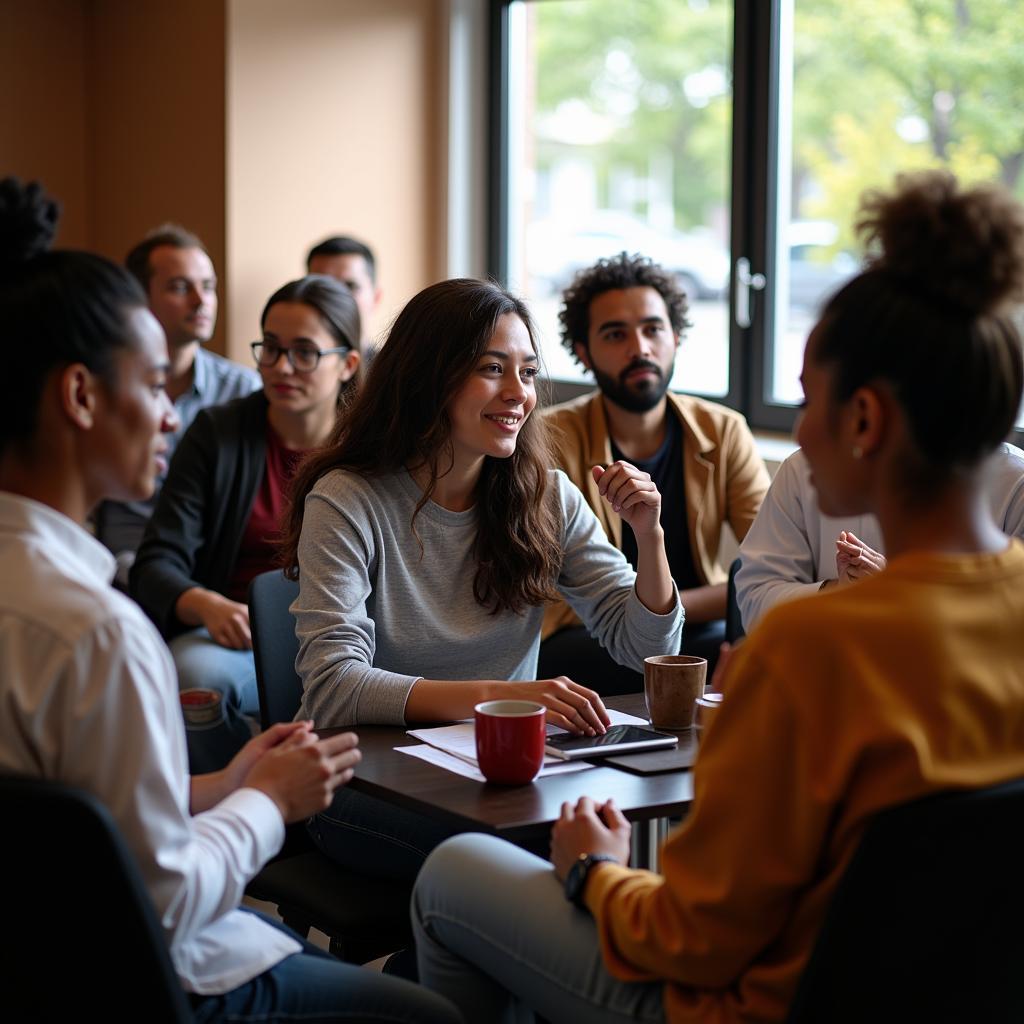 People engaged in a lively discussion during a cross-cultural workshop