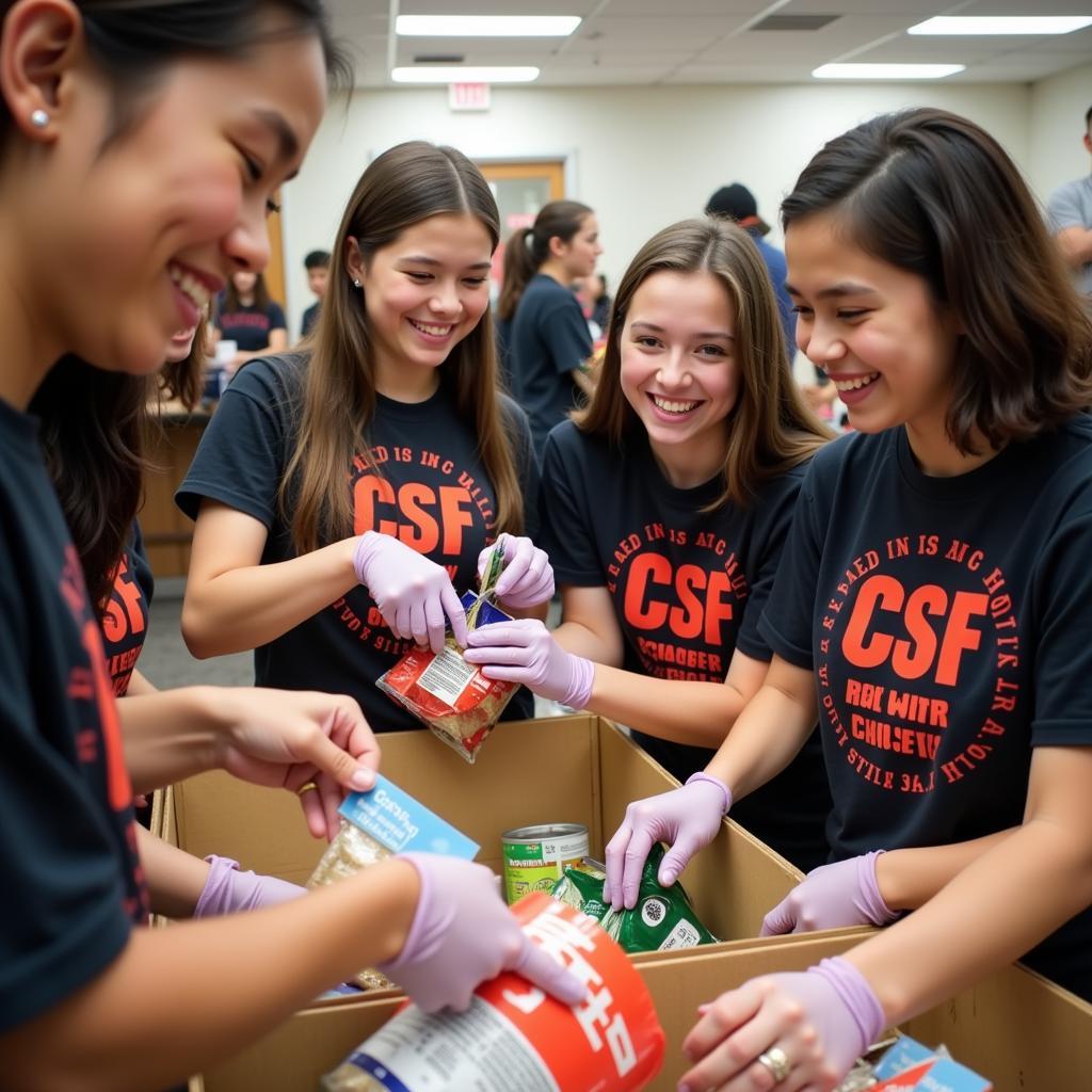 CSF Honor Society students volunteering at a local food bank