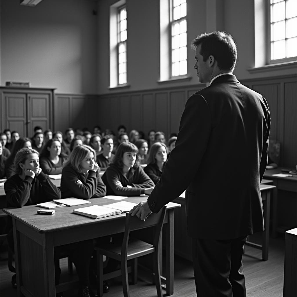 Students listening intently in a Dead Poets Society classroom scene