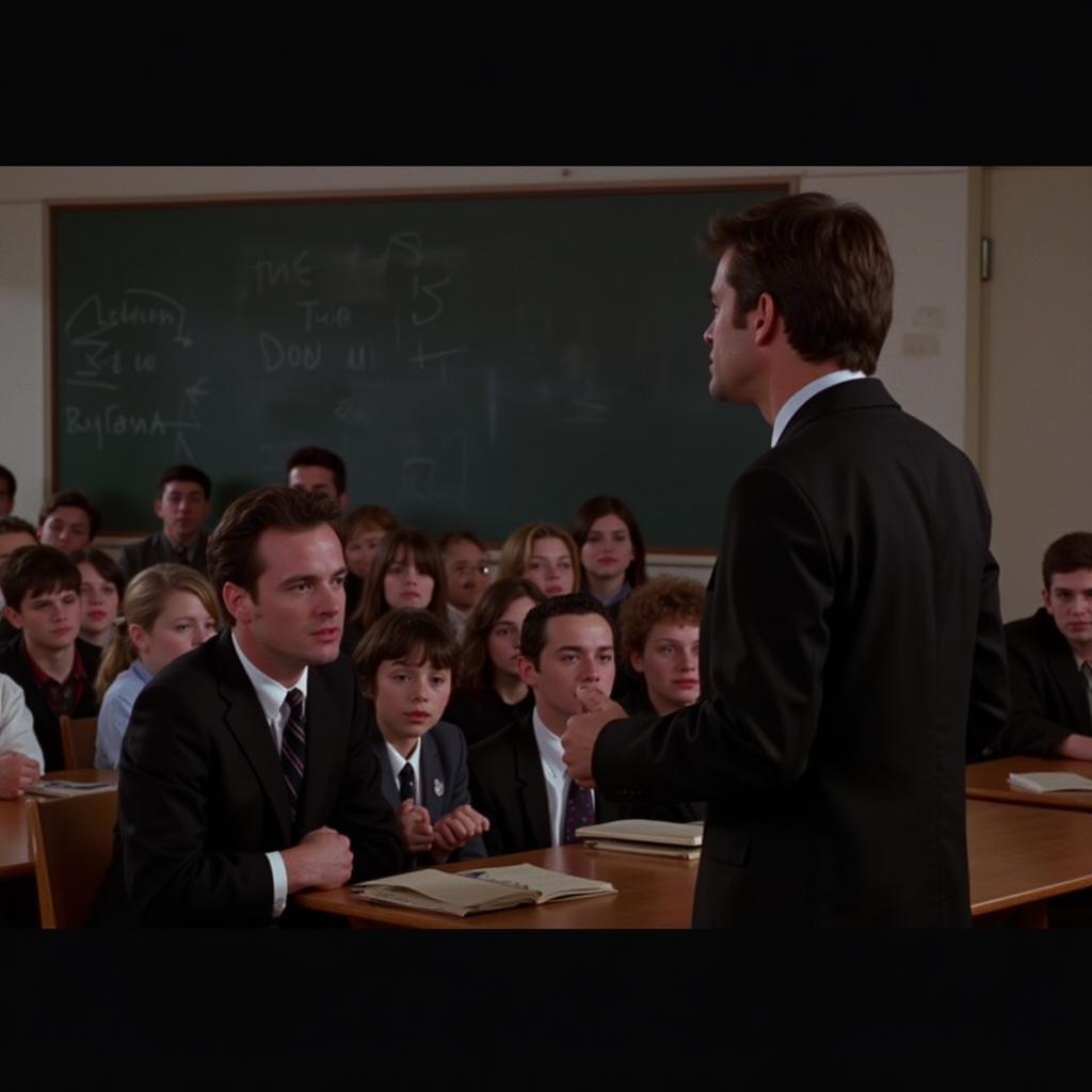 Students in a classroom scene from Dead Poets Society