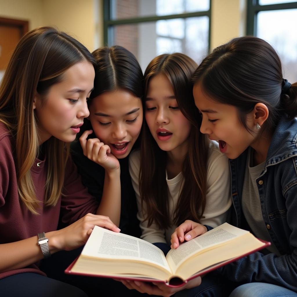 Students reading poetry together