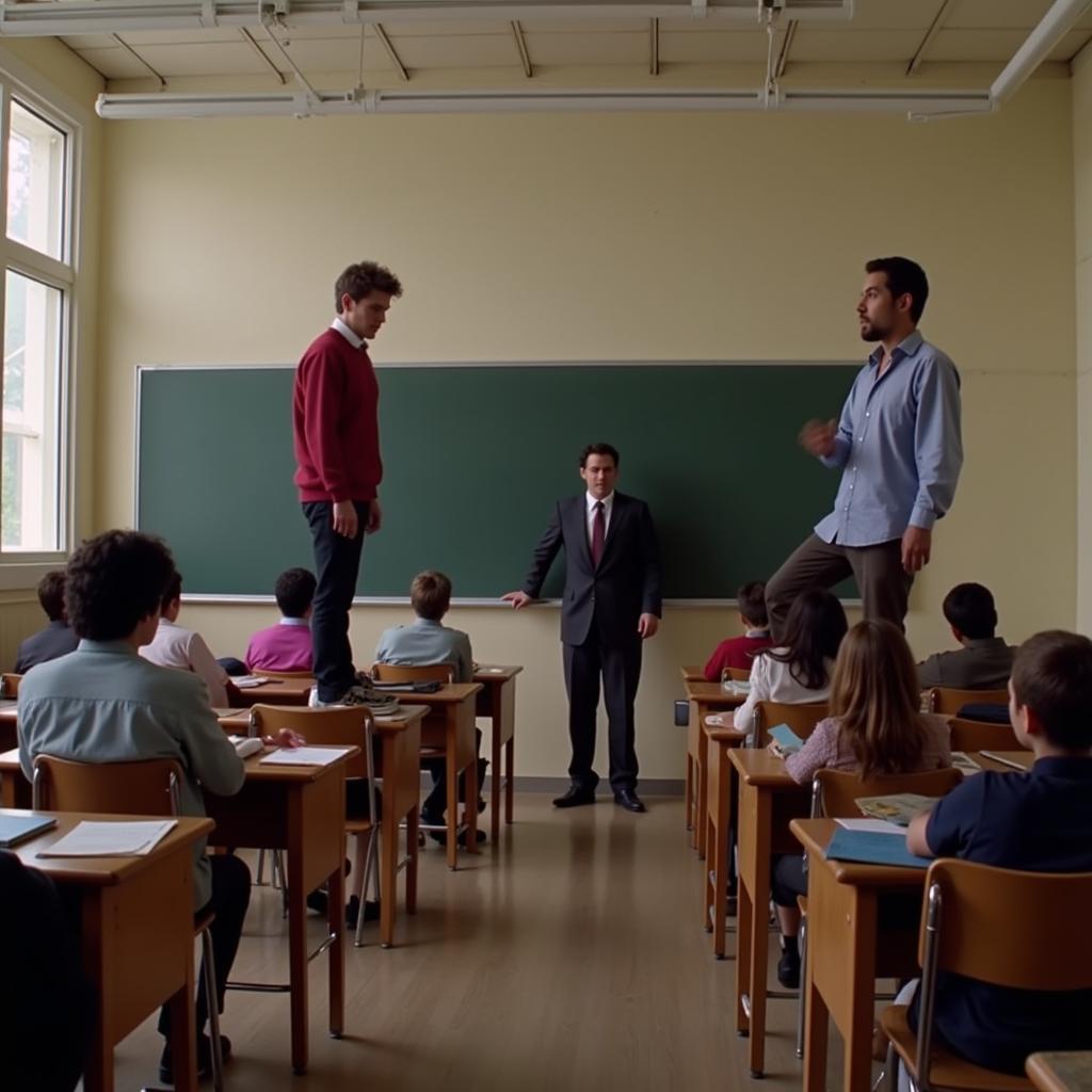 Students standing on their desks in a gesture of solidarity and defiance