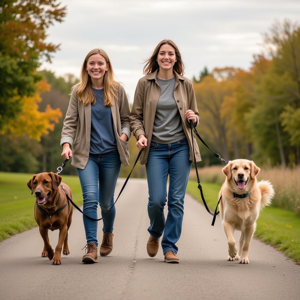 Volunteers walking dogs from the Decorah Iowa Humane Society.