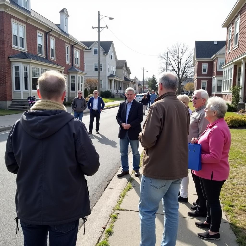 A group of people participating in a walking tour organized by the Dennis Historical Society