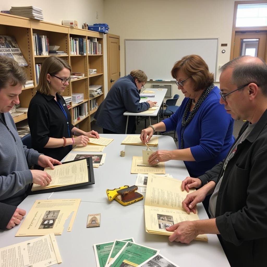 Volunteers carefully archiving historical documents at the Dennis Historical Society