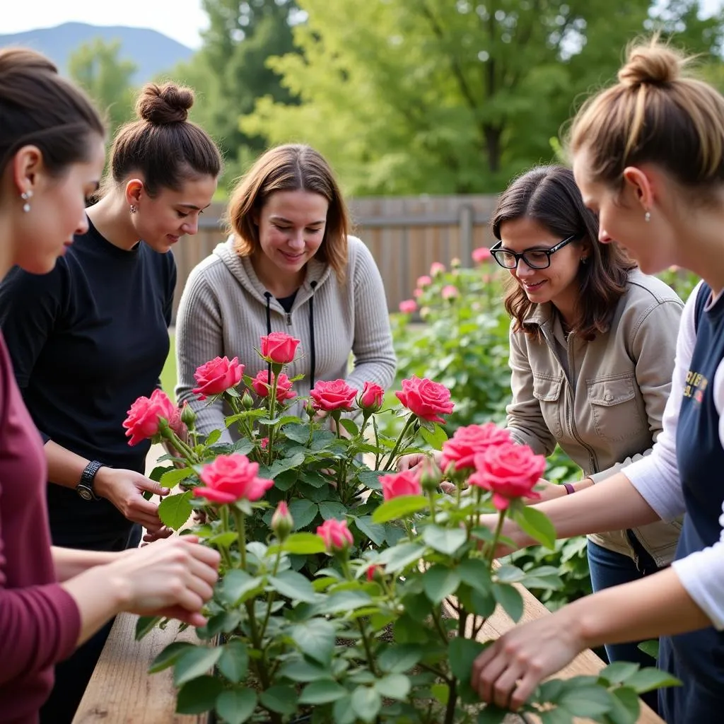 Denver Rose Society members leading an educational workshop on rose care