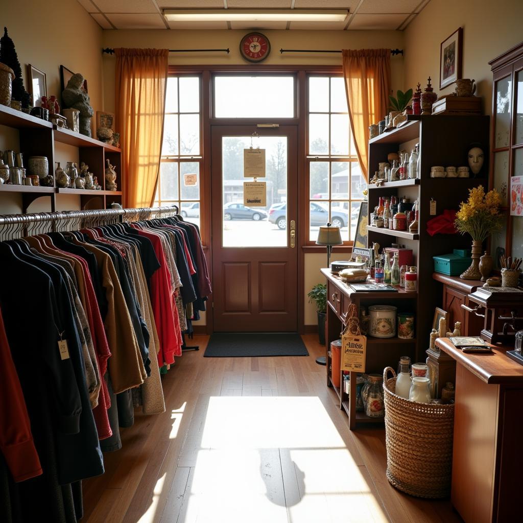 A shopper browses the aisles of a clean and well-organized St. Vincent de Paul thrift store in Detroit.