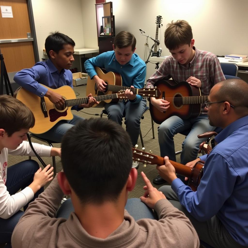 Musicians from diverse backgrounds participating in a Diamond State Blues Society workshop