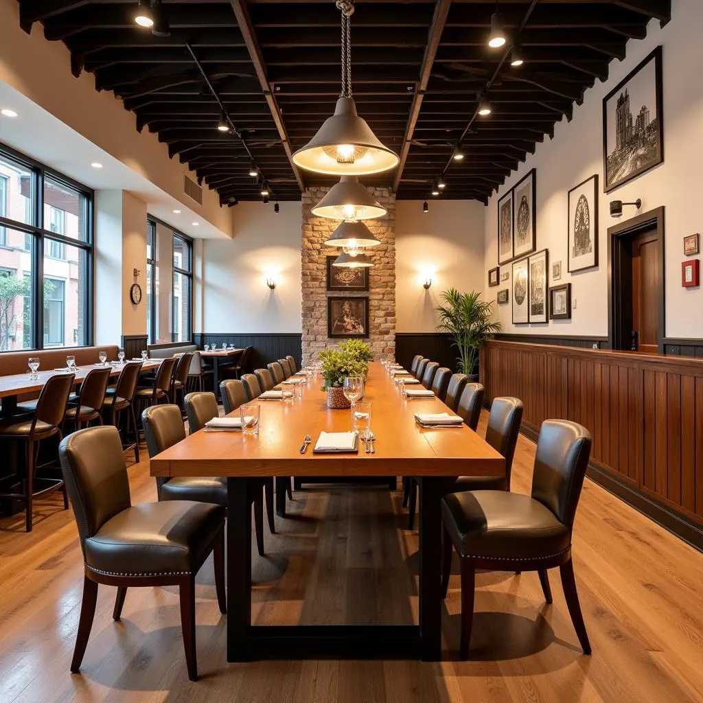 Dish Society Austin interior with a focus on the community table