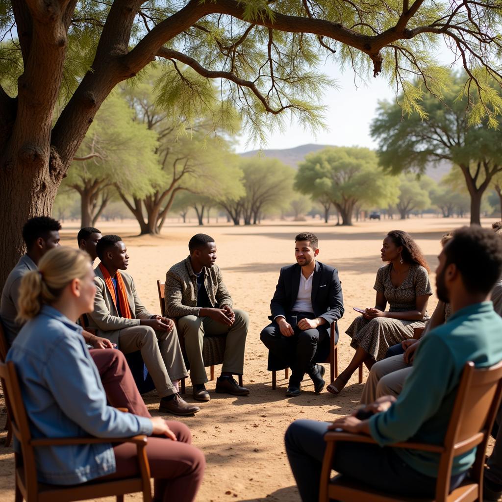 Diverse Group Engaging in Dialogue within the Acacia Society