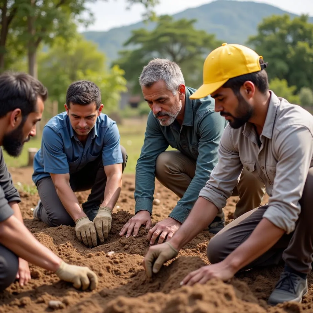 Diverse group of men engaging in community service