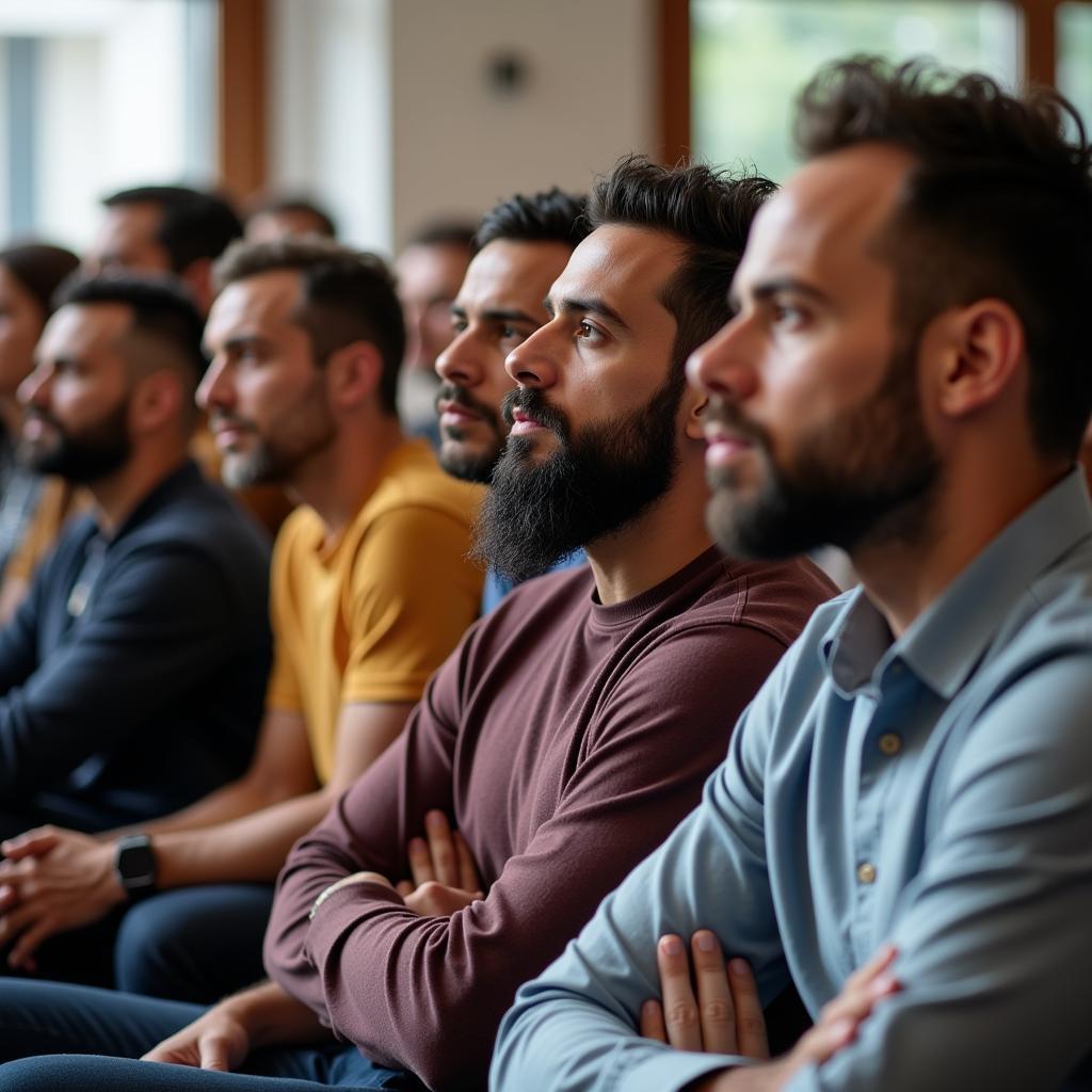 Fathers from various backgrounds attending a parenting workshop