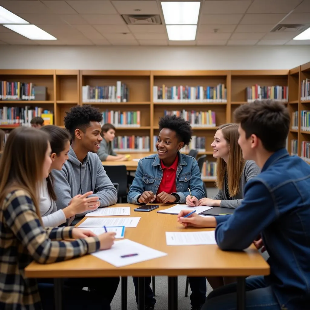 Diverse group of students working together