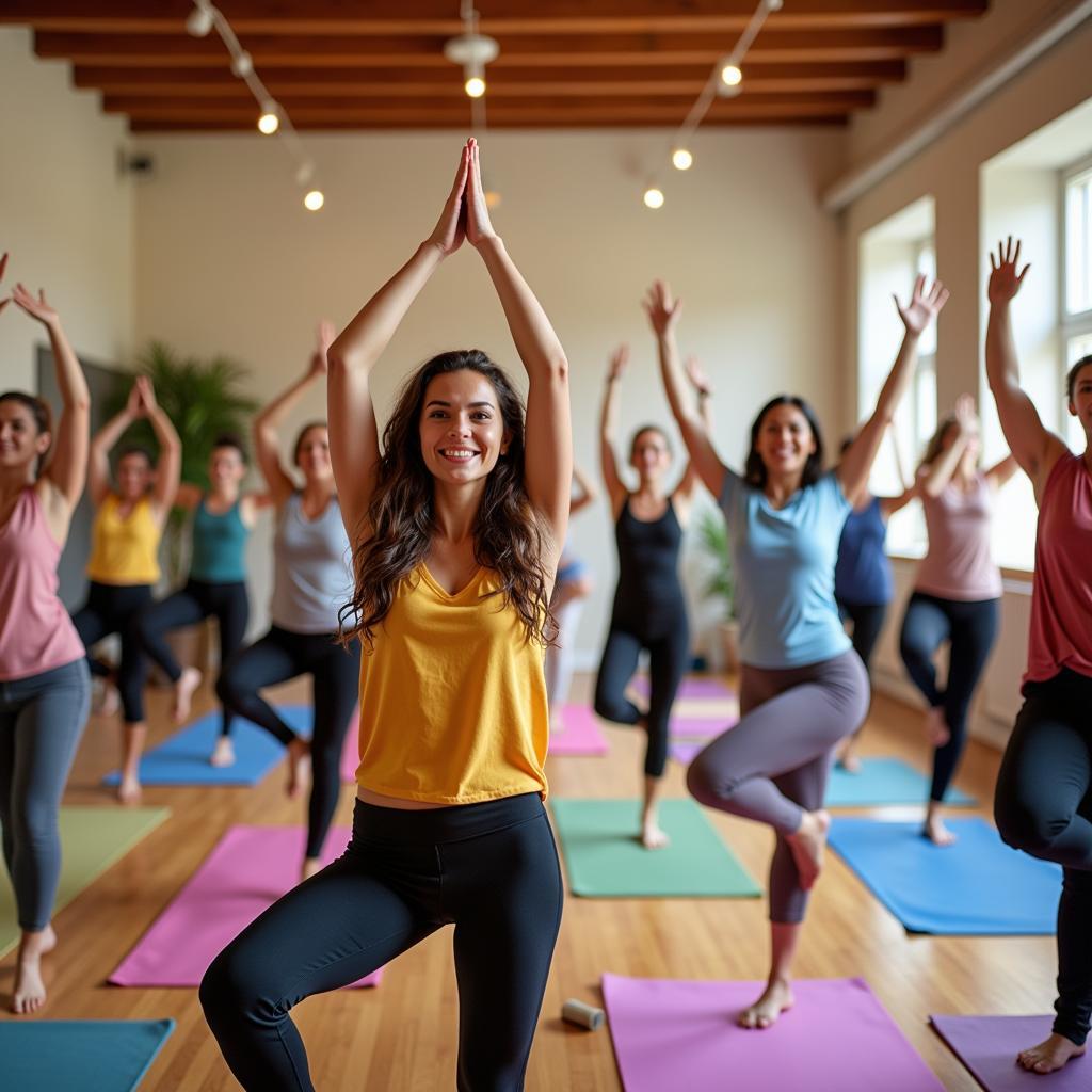 Diverse group enjoying a yoga class