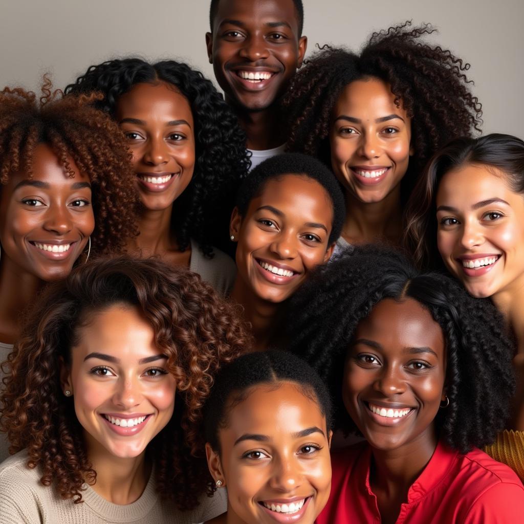 Group of people smiling with diverse hair types