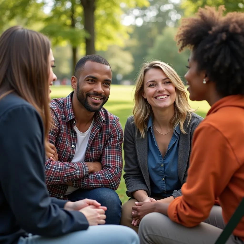 People from diverse backgrounds engaged in conversation