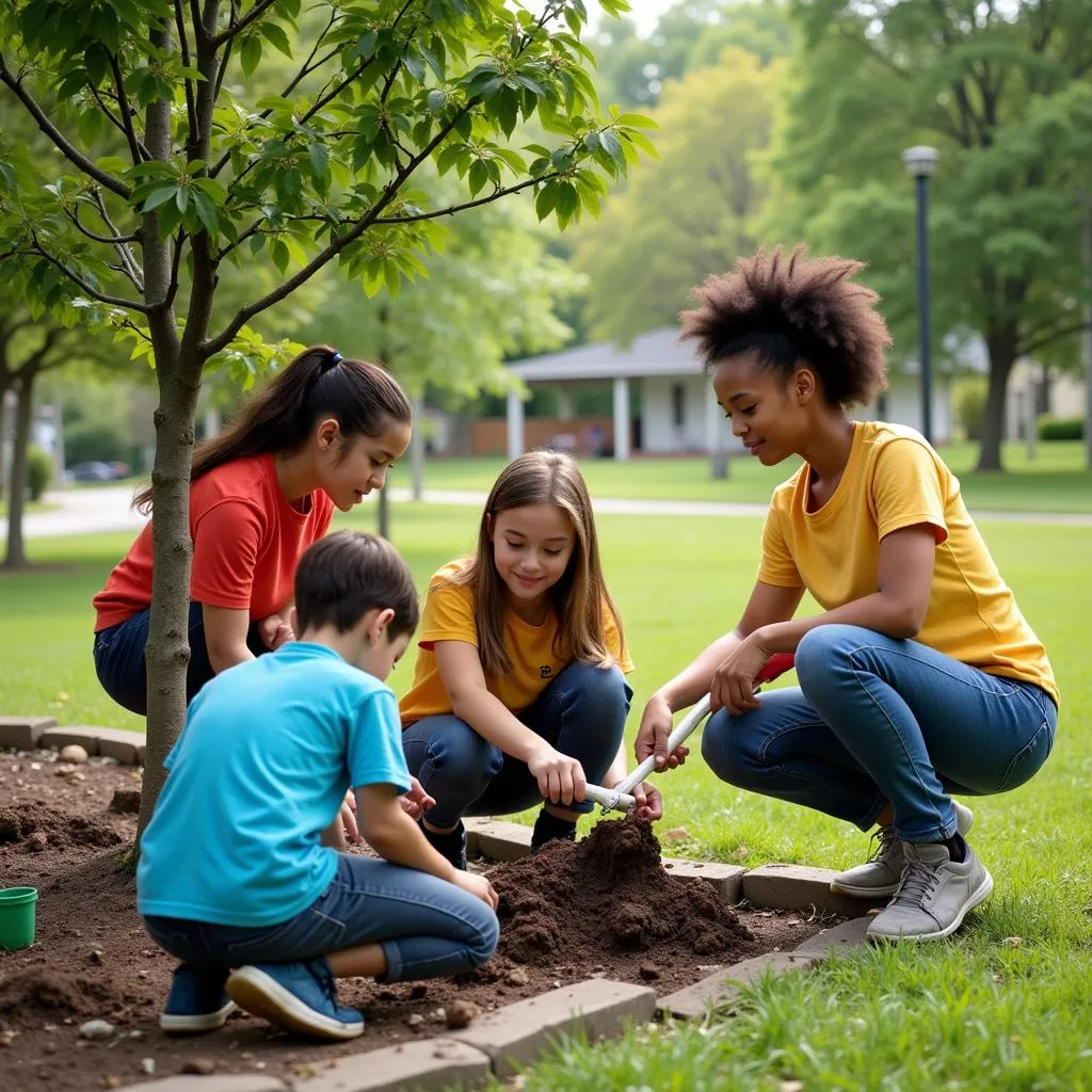 Diverse Student Volunteers Cleaning Up Local Park