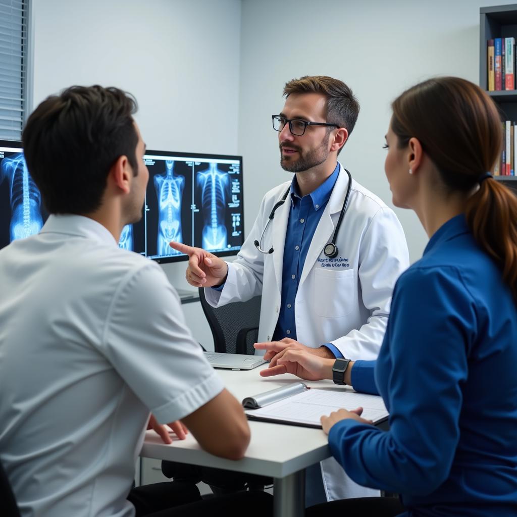 A doctor explaining society vascular ultrasound results to a patient